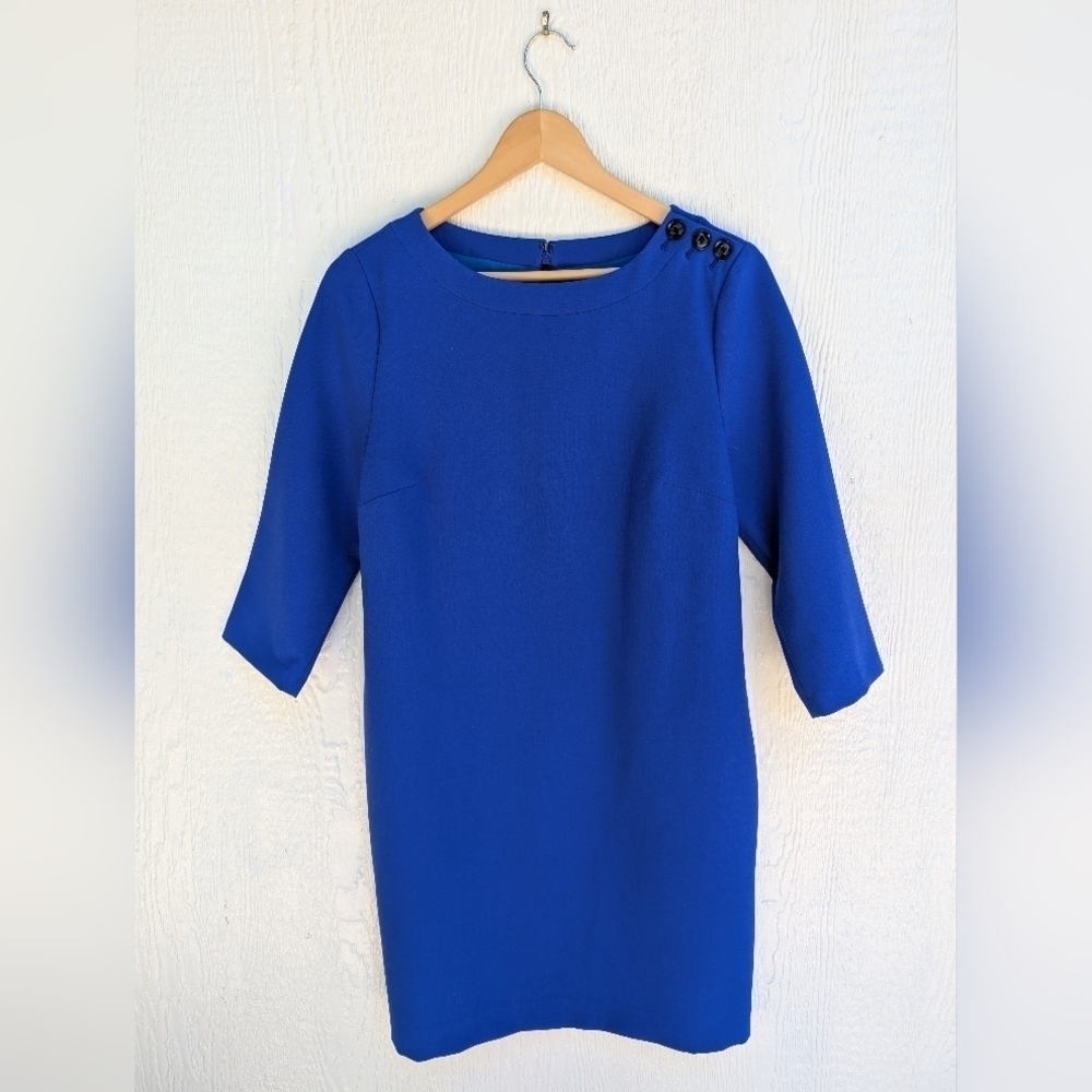 Banana Republic Blue 3/4 Sleeve Button Shoulder Lined Shift Dress Women’s 6